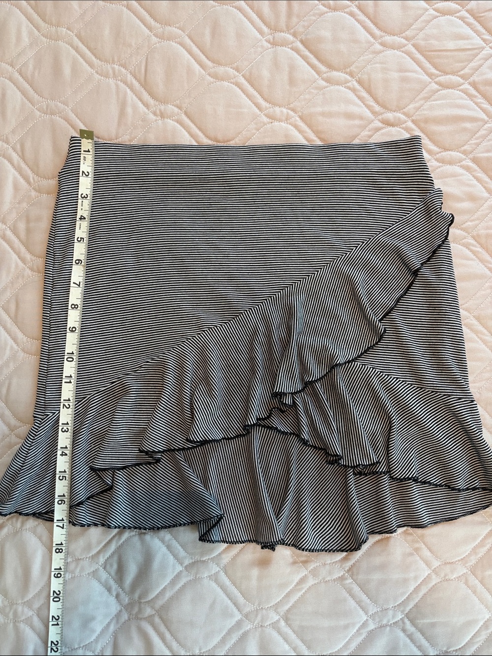 H&M Black & White Striped Ruffle Mini Skirt